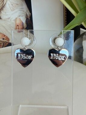DIOR Silver Heart Drop Earrings